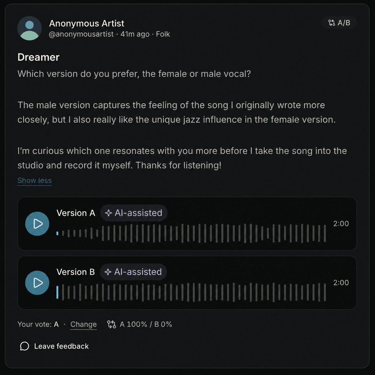TuneCheck AB voting for music feedback
